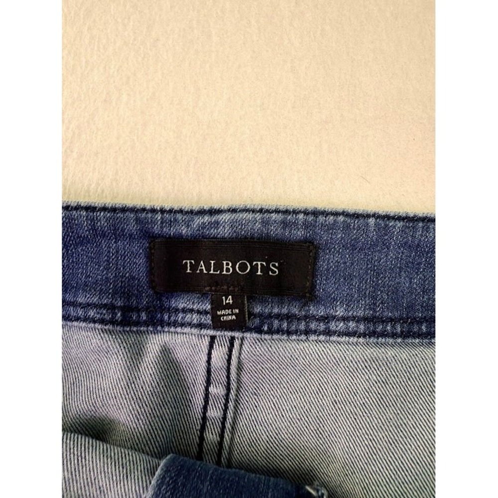 Talbots Denim Mini Skirt Womens 14 Blue Medium Wash Stretch Pockets - Picture 2 of 6